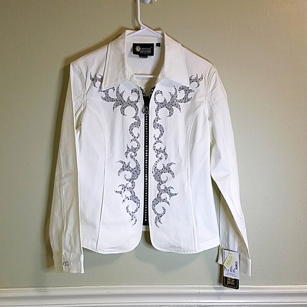 Christine Alenxerder Hematite Flames Crystal Zip Jacket, Fitted Zipper Size:M